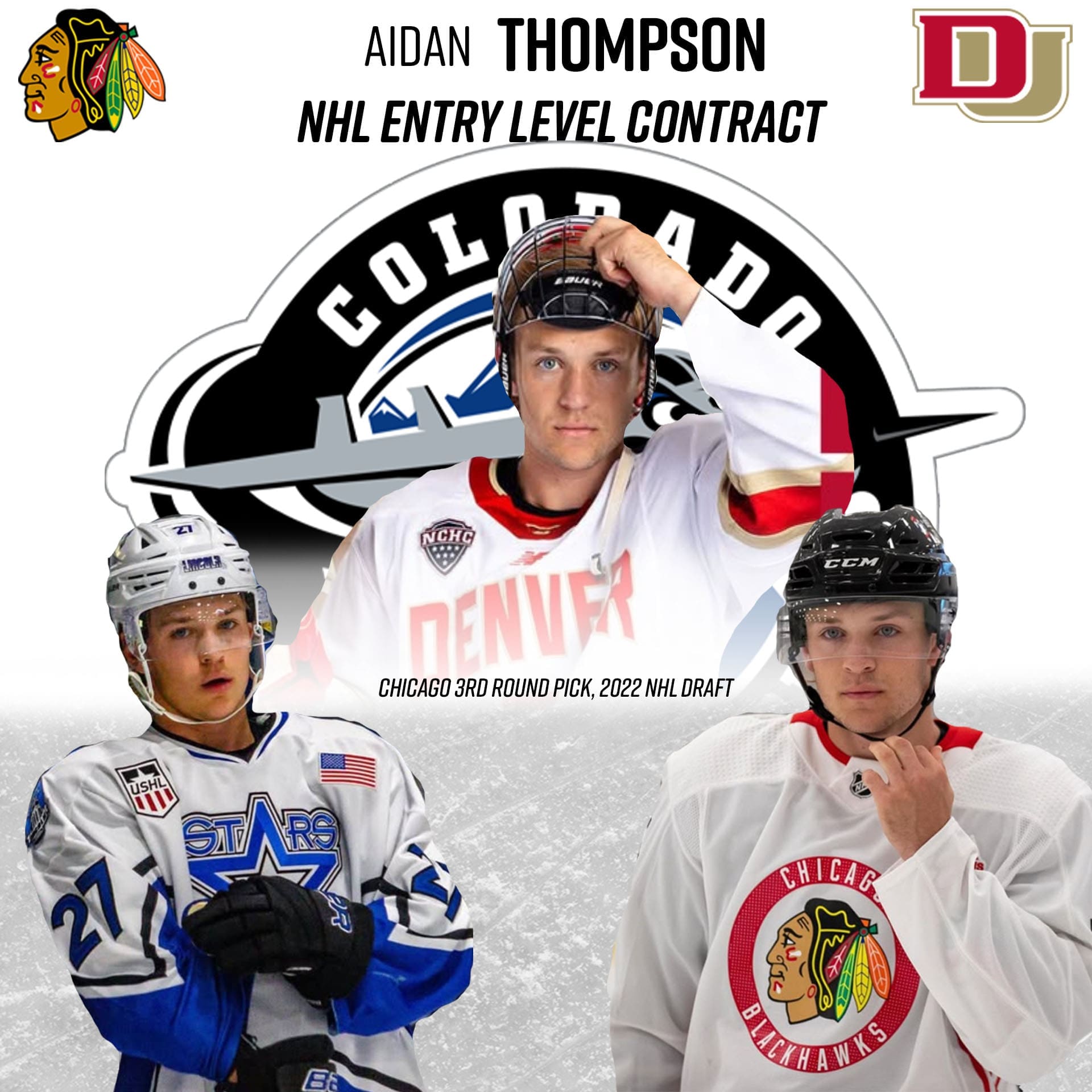 Aidan Thompson nhl entry level contract signed. Former Thunderbird makes pro debut with Blackhawks organization.